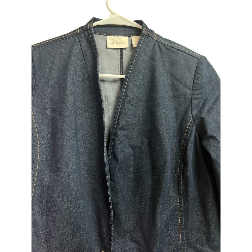 Chicos Women's Western Blue Denim Jacket Long Gold Clasp Pockets 0 - Picture 4 of 13